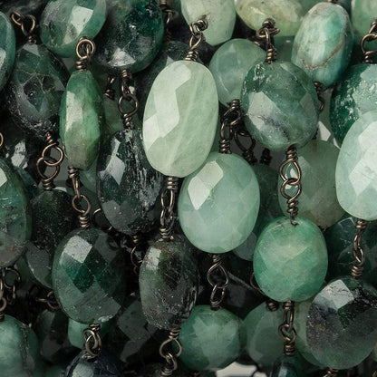 7x5-10x8mm Emerald Faceted Oval Black Gold plated Chain by the foot