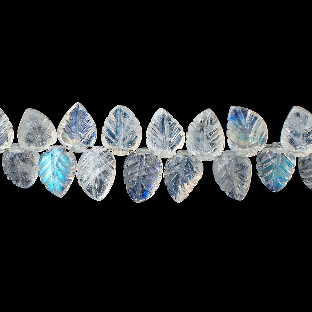 7x5-8.5x6mm Rainbow Moonstone hand carved leaf beads 8 inch 57 pieces AAA