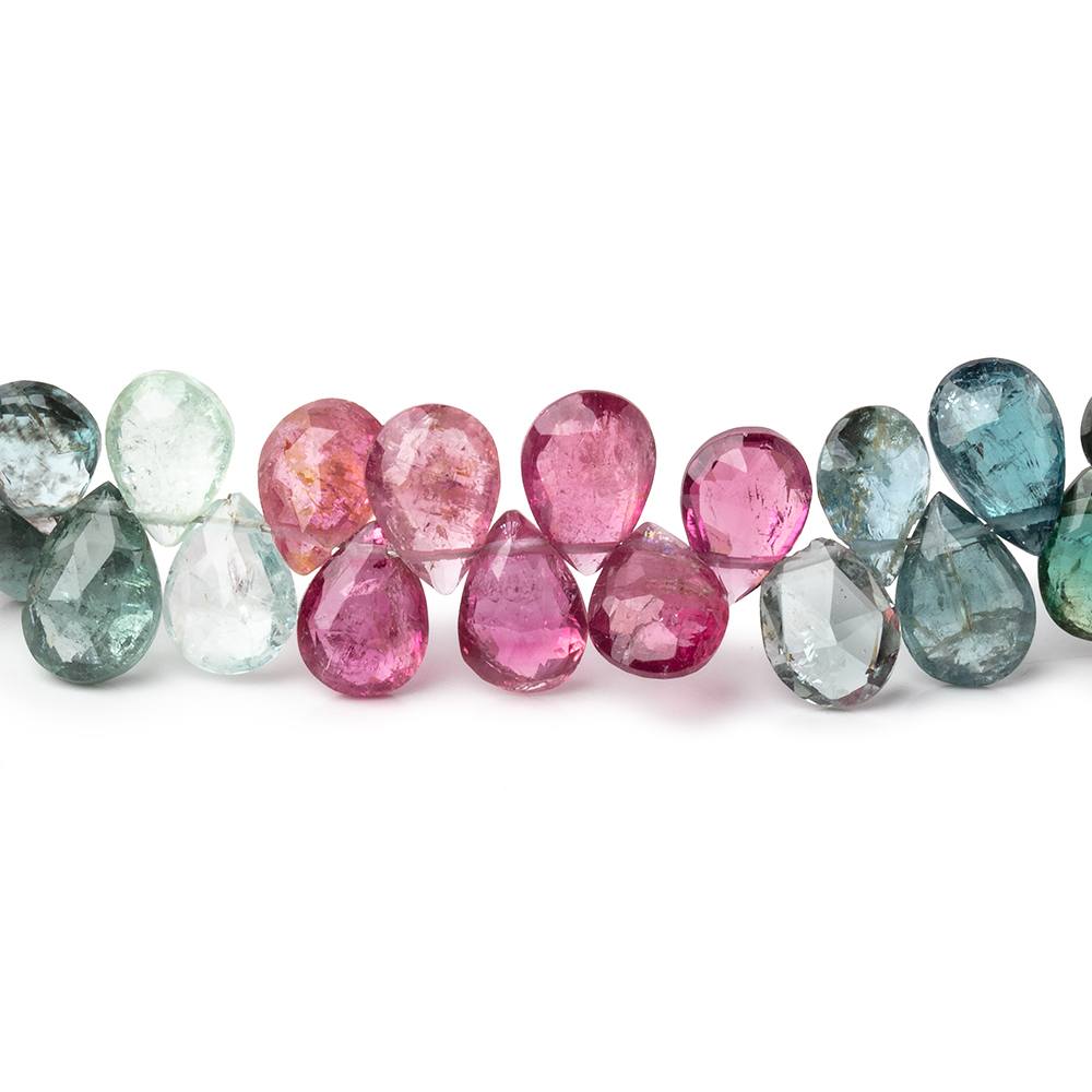 7x5-8x5.5mm Multi Color Tourmaline Faceted Pear Beads 8 inch 66 pieces