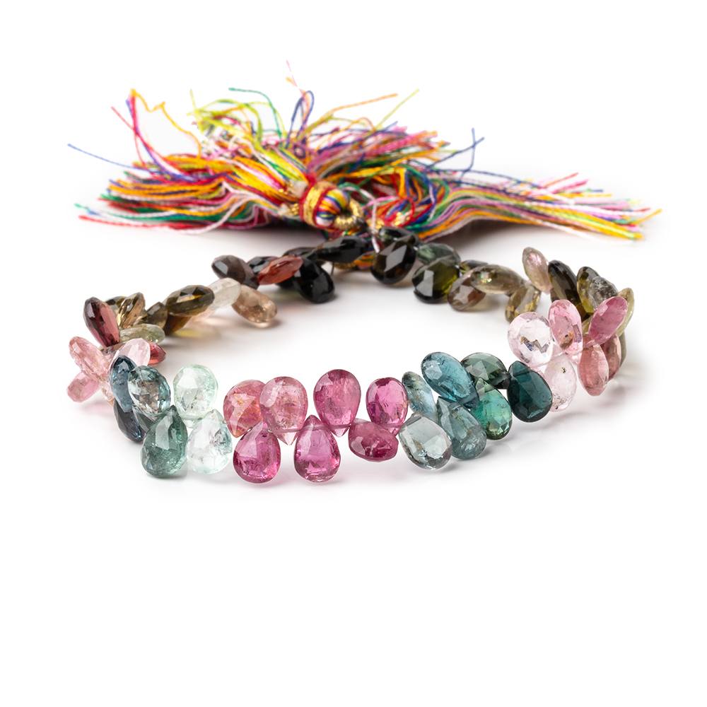 7x5-8x5.5mm Multi Color Tourmaline Faceted Pear Beads 8 inch 66 pieces