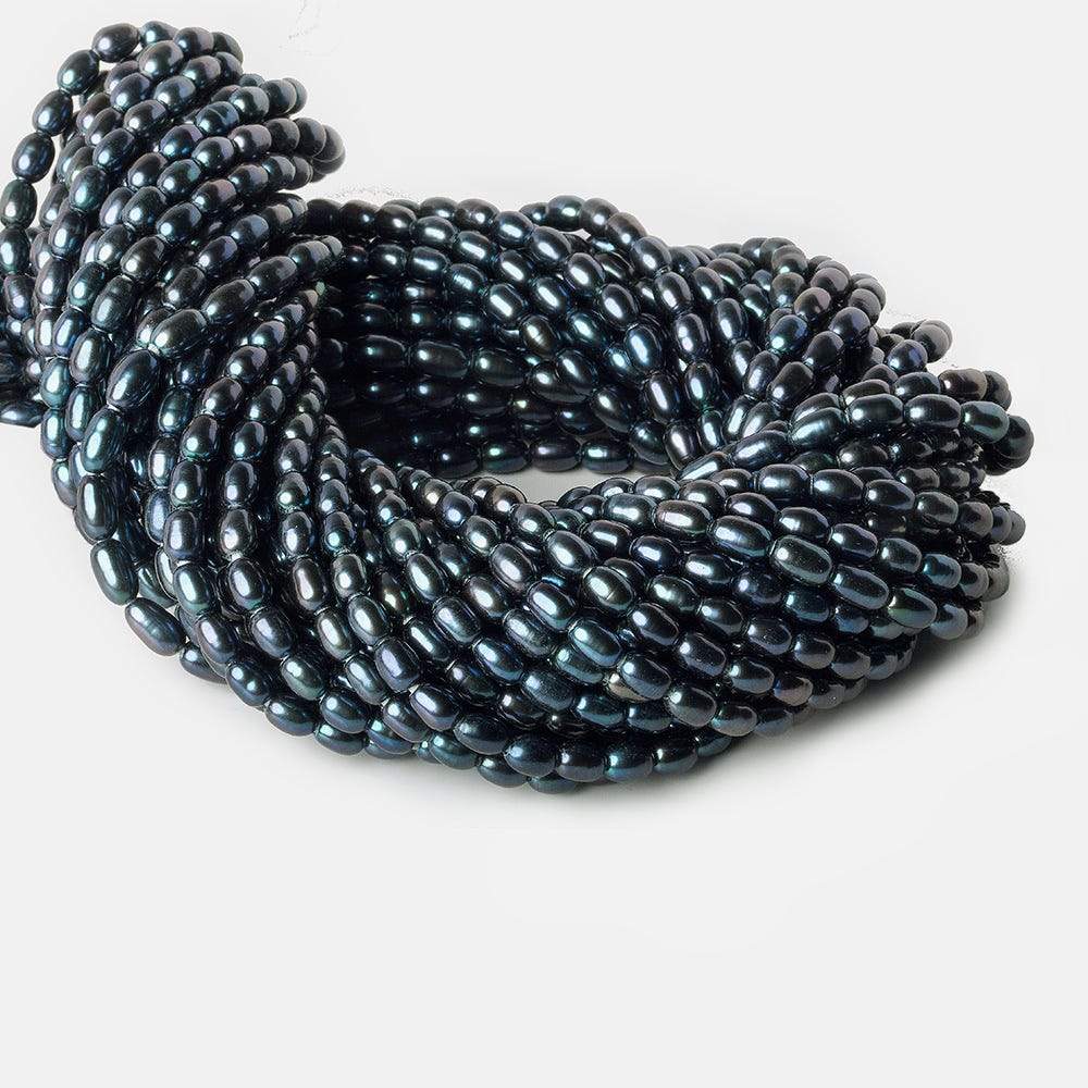 7x5mm-8x5mm Indigo Deep Blue Base Large Hole Oval Freshwater Pearls 15inch 48pcs