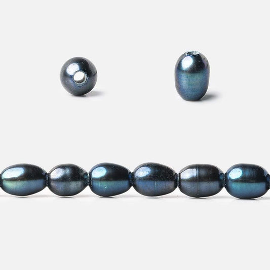 7x5mm-8x5mm Indigo Deep Blue Base Large Hole Oval Freshwater Pearls 15inch 48pcs