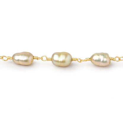 7x5-8x5mm Sage Green Baroque Pearls on Gold Plated Chain