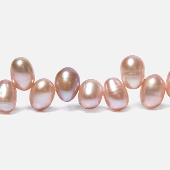 7x5-8x6mm Peachy Pink Top Drilled Oval Freshwater Pearls 16 inch 74 pieces