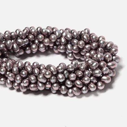 7x5-8x6mm Rose' Silver Top Drilled Oval Freshwater Pearl 16 inch 86 pieces