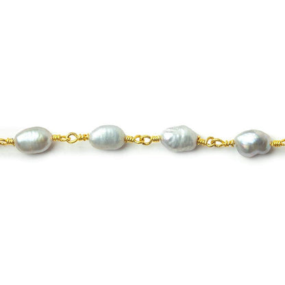 7x5-8x6mm Silver straight drill Baroque Freshwater Pearl Gold plated Chain