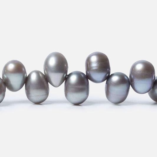 7x5-8x6mm Steel Silver Top Drilled Oval Freshwater Pearls 16 inch 84 pcs