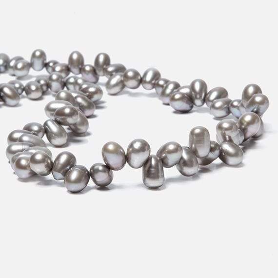7x5-8x6mm Steel Silver Top Drilled Oval Freshwater Pearls 16 inch 84 pcs