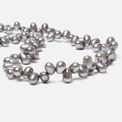 7x5-8x6mm Steel Silver Top Drilled Oval Freshwater Pearls 16 inch 84 pcs