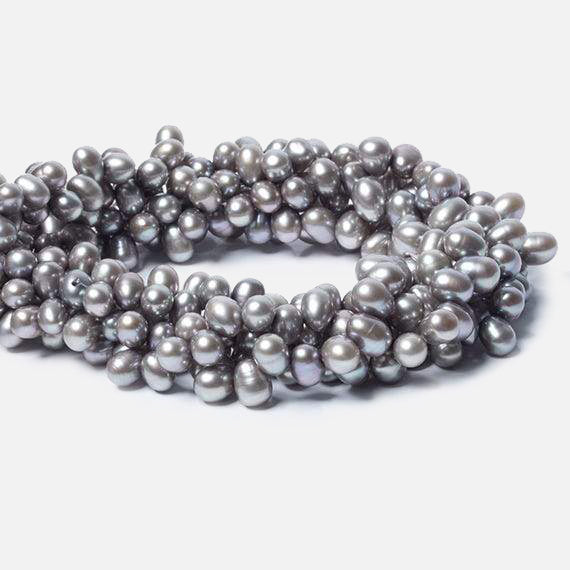 7x5-8x6mm Steel Silver Top Drilled Oval Freshwater Pearls 16 inch 84 pcs