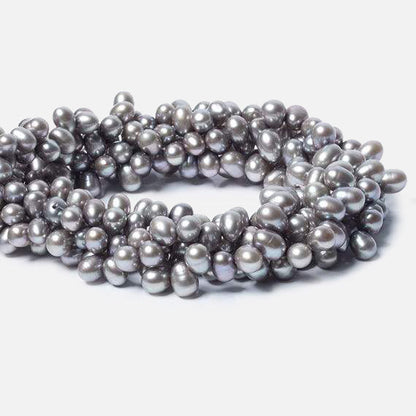 7x5-8x6mm Steel Silver Top Drilled Oval Freshwater Pearls 16 inch 84 pcs