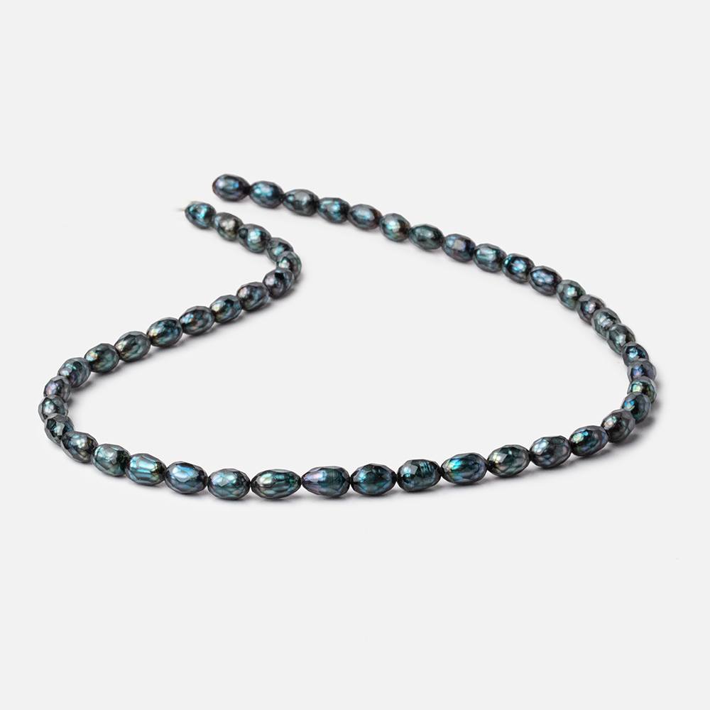 7x5-9x5.5mm Dark Teal Faceted Oval Freshwater Pearls 16 inch 45 pieces