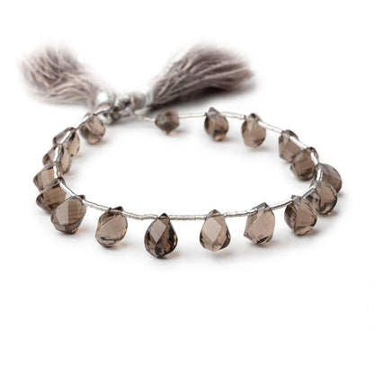7x5-9x5mm Smoky Quartz Top Drilled Faceted Twist Beads 8 inch 17 pieces