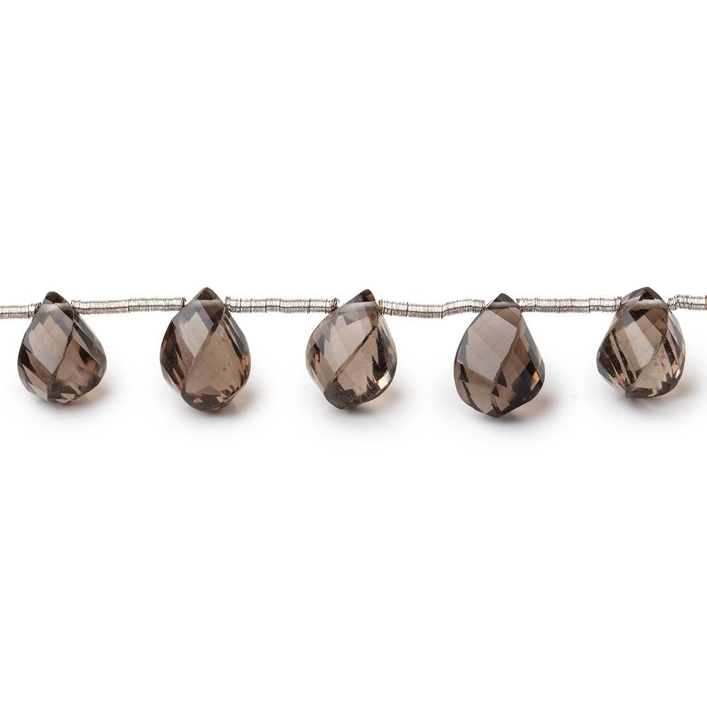 7x5-9x5mm Smoky Quartz Top Drilled Faceted Twist Beads 8 inch 17 pieces
