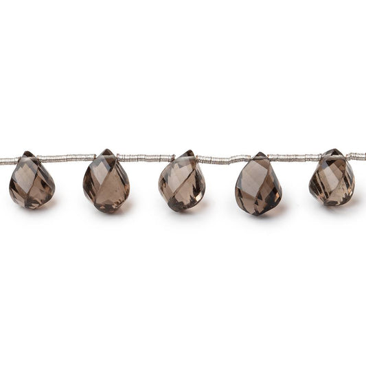 7x5-9x5mm Smoky Quartz Top Drilled Faceted Twist Beads 8 inch 17 pieces
