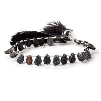 7x5-9x6mm Black Drusy Agate Pear Beads 8 inch 25 pieces