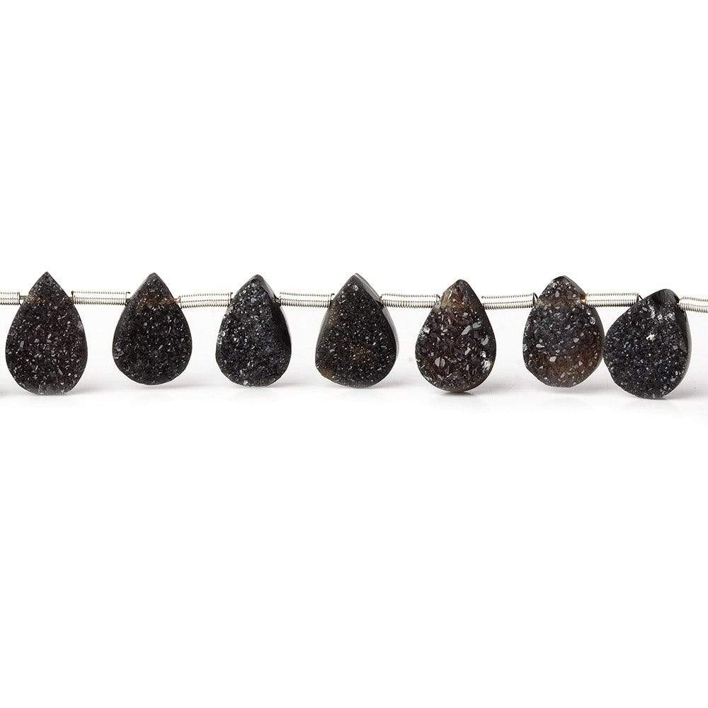 7x5-9x6mm Black Drusy Agate Pear Beads 8 inch 25 pieces