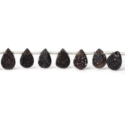 7x5-9x6mm Black Drusy Agate Pear Beads 8 inch 25 pieces