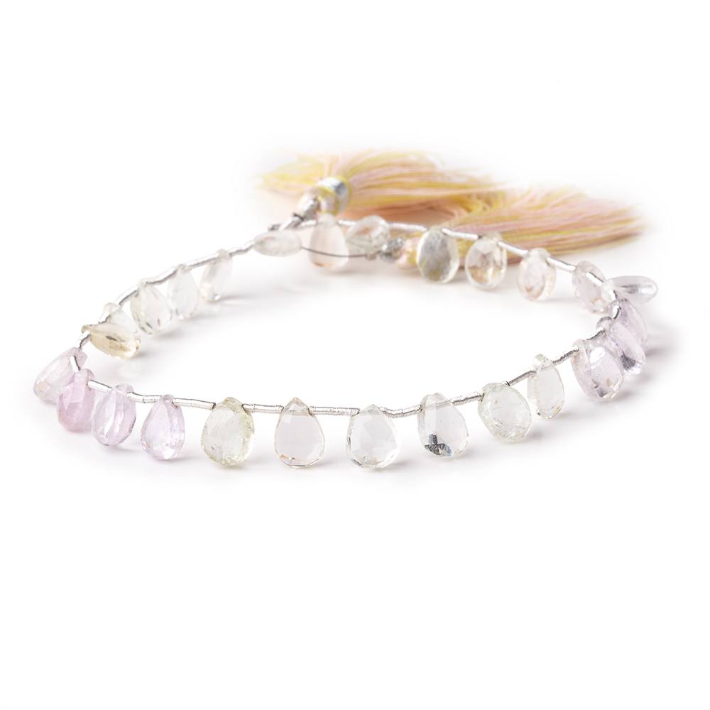 7x5-9x6mm Kunzite and Hiddenite Faceted Pear Beads 9.5 inch 27 pieces