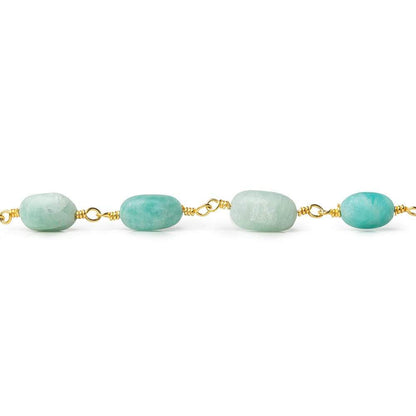 7x5-9x6mm Matte Amazonite plain nugget Gold plated Chain by the foot