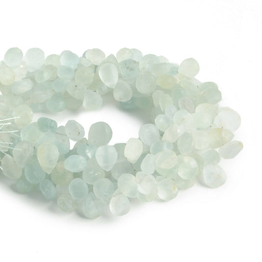 7x5-9x6mm Matte Aquamarine plain pear beads 7.5 inch 52 pieces