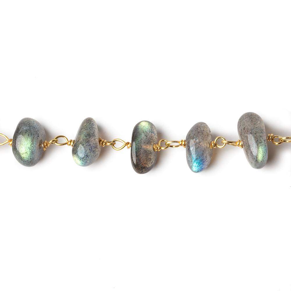 7x5-9x7mm Labradorite plain nugget Vermeil Chain by the foot 30 beads