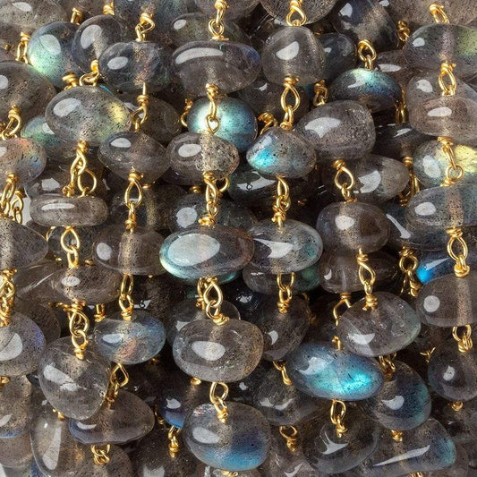 7x5-9x7mm Labradorite plain nugget Vermeil Chain by the foot 30 beads