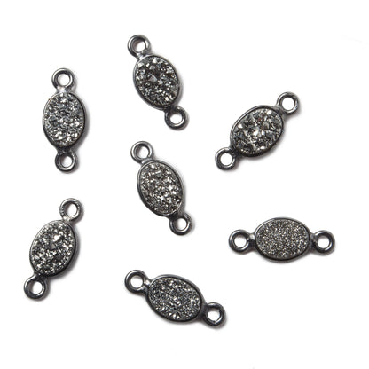 7x5mm Black Gold Bezel Metallic Platinum Drusy Oval Connector 1 piece