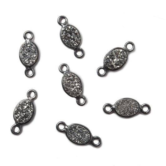 7x5mm Black Gold Bezel Metallic Platinum Drusy Oval Connector 1 piece