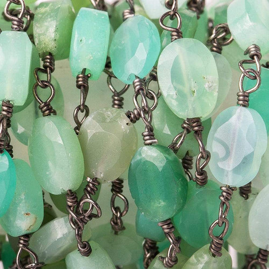 7x5mm Chrysoprase faceted oval Black Gold plated Chain by the foot 23 pieces