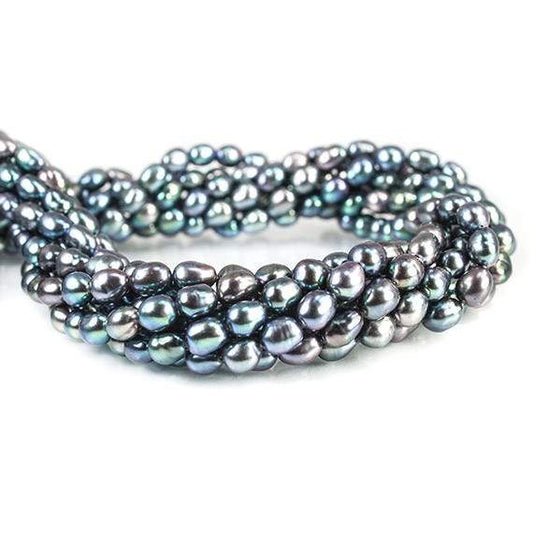 7x5mm Iridescent Aqua Straight Drilled Oval Freshwater Pearl 15 inch