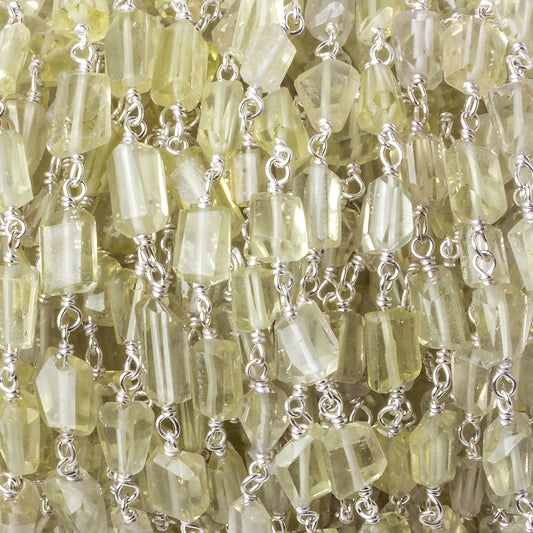 7x5mm Lemon Quartz faceted nugget .925 Silver Chain by the foot 22 pieces