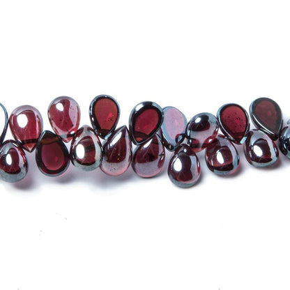 7x5mm Metallic Garnet plain pear cabochon beads 8 inch 73 pieces