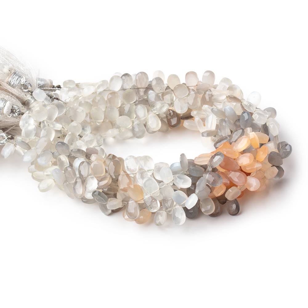 7x5mm Multi Color Moonstone Faceted Pear Beads 8 inch 68 pieces