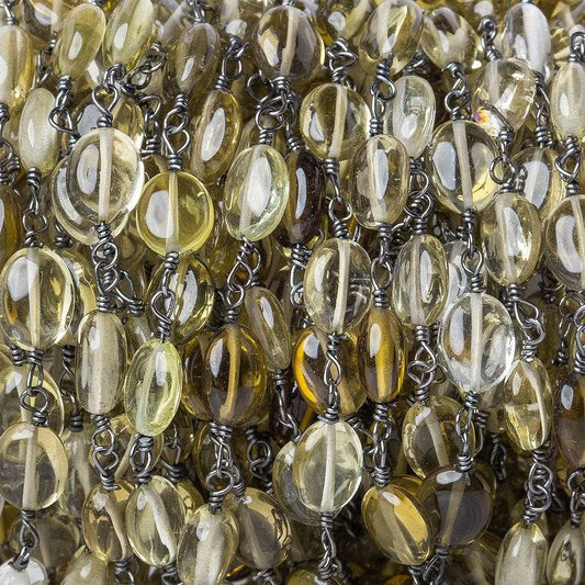 7x5mm Multi Quartz plain oval Black Gold plated Chain by the foot 25 beads