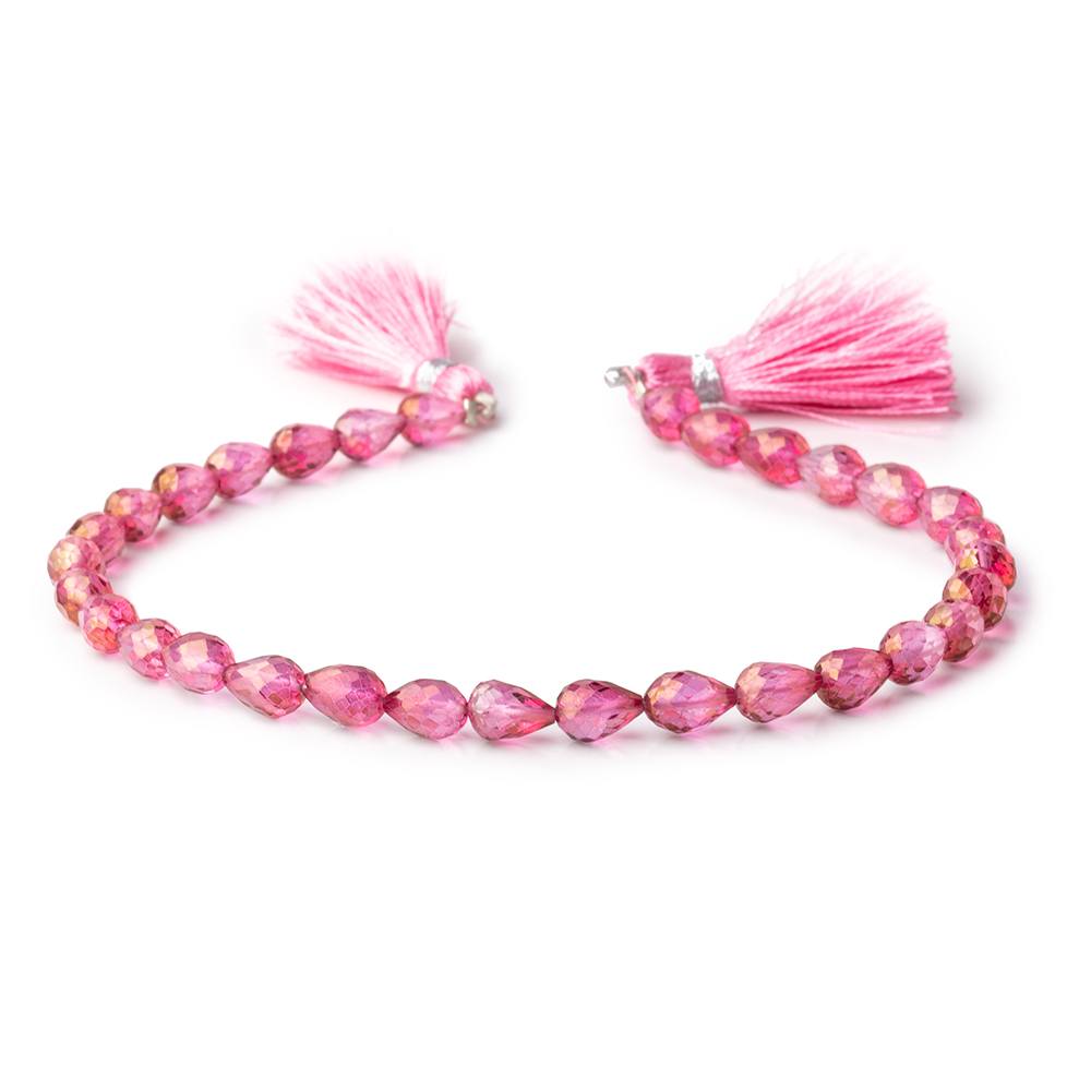 7x5mm Mystic Pink Topaz straight drilled faceted tear drops 9 inch 30 beads AA