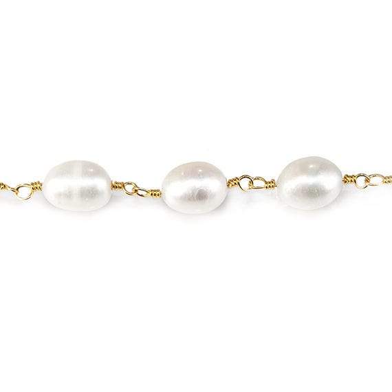7x5mm Off White Baroque Freshwater Pearl Gold plated Chain by the foot