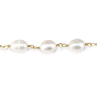 7x5mm Off White Baroque Freshwater Pearl Gold plated Chain by the foot
