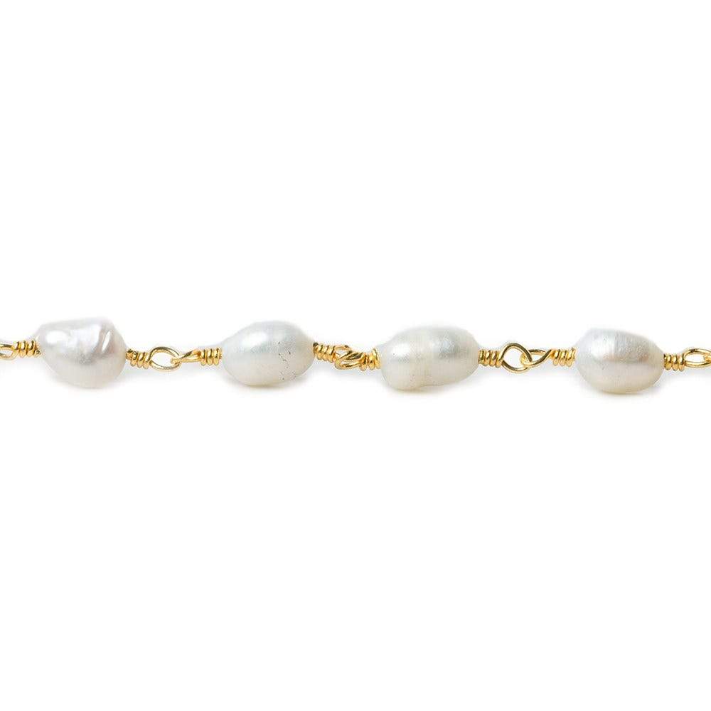 7x5mm Off White Baroque Freshwater Pearl Gold plated Chain by the foot