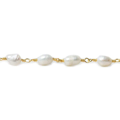 7x5mm Off White Baroque Freshwater Pearl Gold plated Chain by the foot