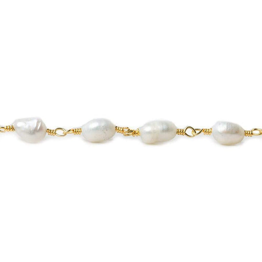 7x5mm Off White Baroque Freshwater Pearl Gold plated Chain by the foot
