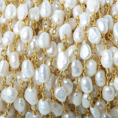 7x5mm Off White Baroque Freshwater Pearl Gold plated Chain by the foot