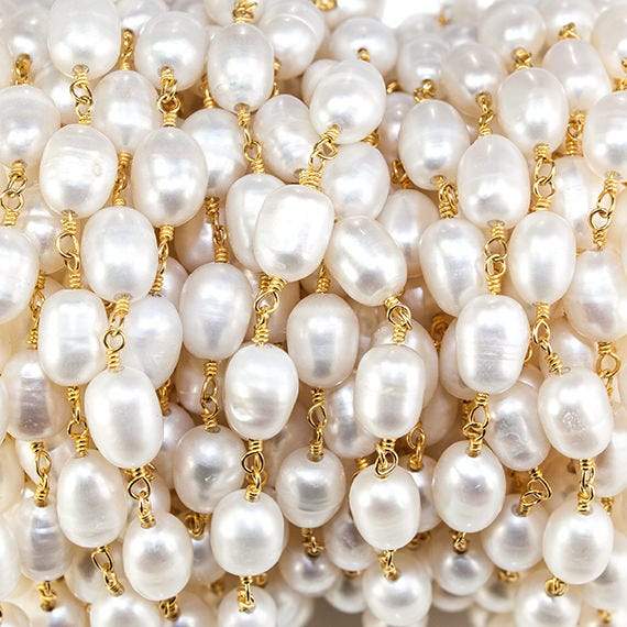 7x5mm Off White Baroque Freshwater Pearl Gold plated Chain by the foot