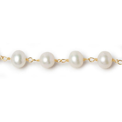 7x5mm Off White Freshwater Pearl Gold plated Chain by the foot 30 beads