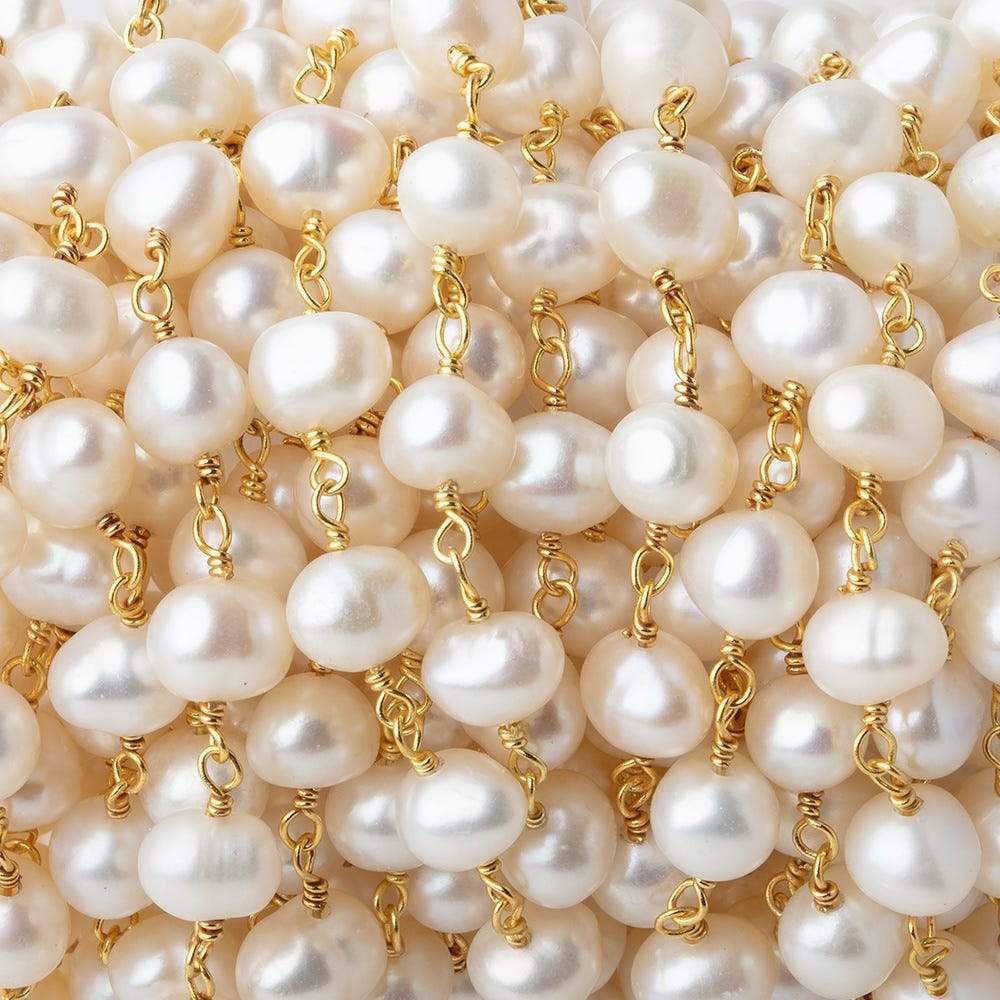 7x5mm Off White Side Drilled Oval Pearl Vermeil Chain by the foot 28 pieces