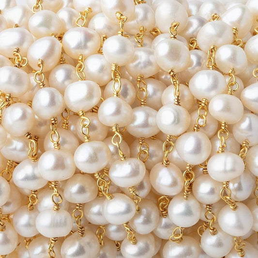7x5mm Off White Side Drilled Oval Pearl Vermeil Chain by the foot 28 pieces
