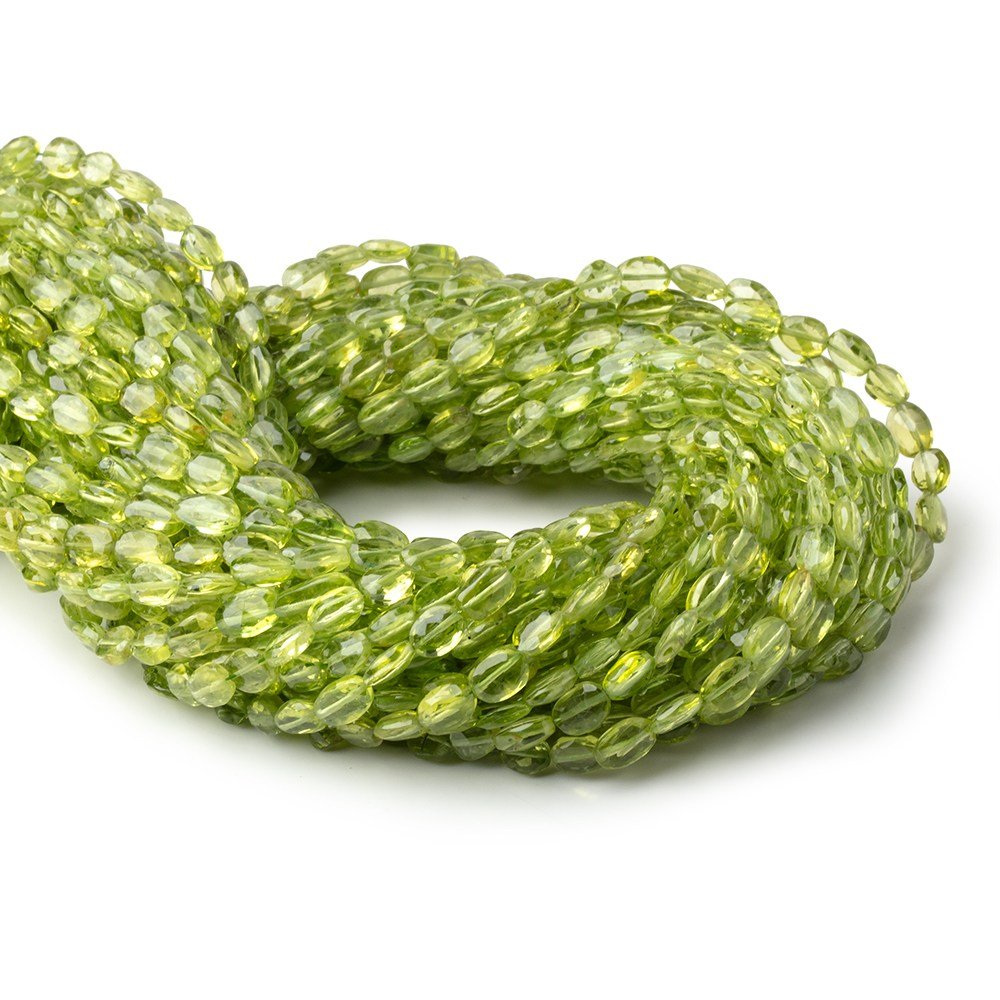 7x5mm Peridot Straight Drilled Faceted Oval Beads 13 inch 50 pieces AA