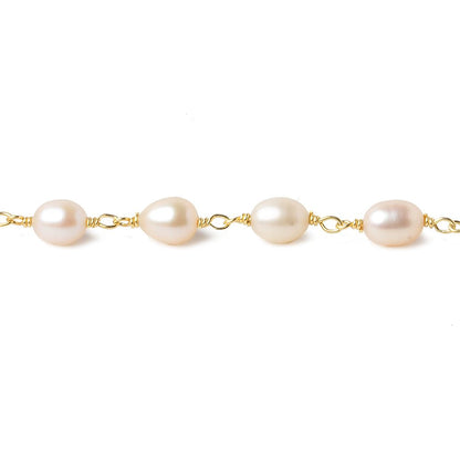 7x5mm Salmon Pink Oval Freshwater Pearl Vermeil Chain by the foot 25 pearls