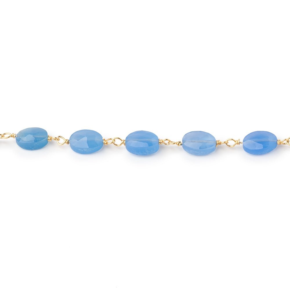 7x5mm Santorini Blue Chalcedony Faceted Oval on Gold Plated Chain