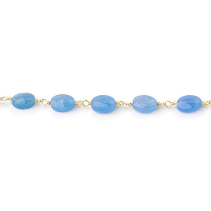 7x5mm Santorini Blue Chalcedony Faceted Oval on Gold Plated Chain
